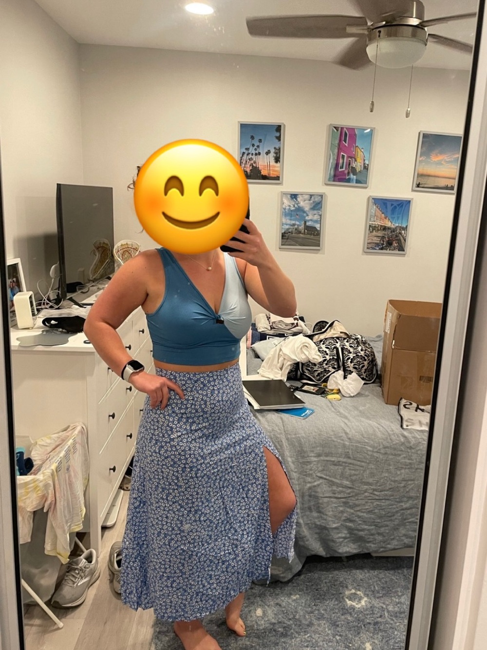 Blue Two-Tone Twist Crop Top